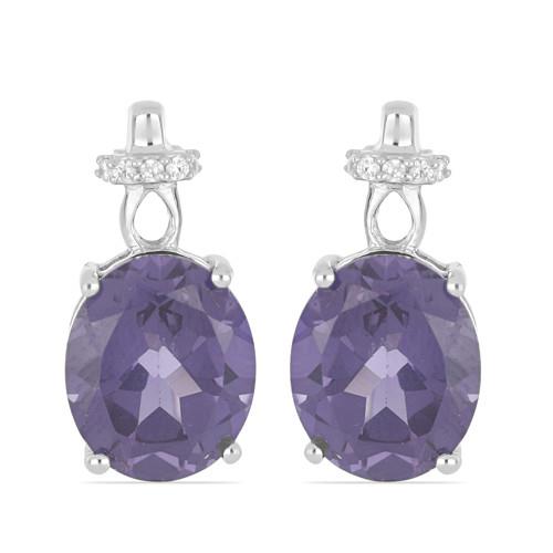 BUY 925 SILVER SYNTHETIC ALEXANDRITE GEMSTONE BIG STONE  EARRINGS